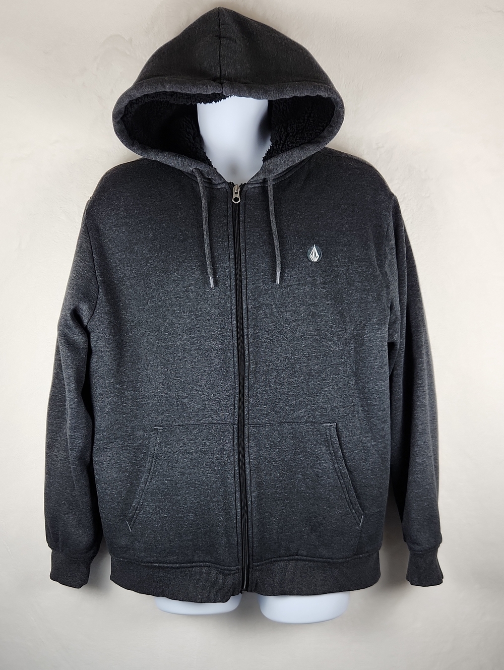 Volcom Sherpa-Lined Full Zip Hoodie Heather Black Size Large